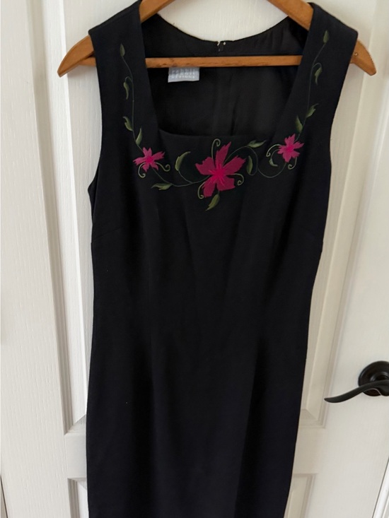 Rabbit Rabbit Rabbit Dresses & Skirts - Rabbit Rabbit Rabbit Black Sleeveless Dress with Pink Floral Embroidery